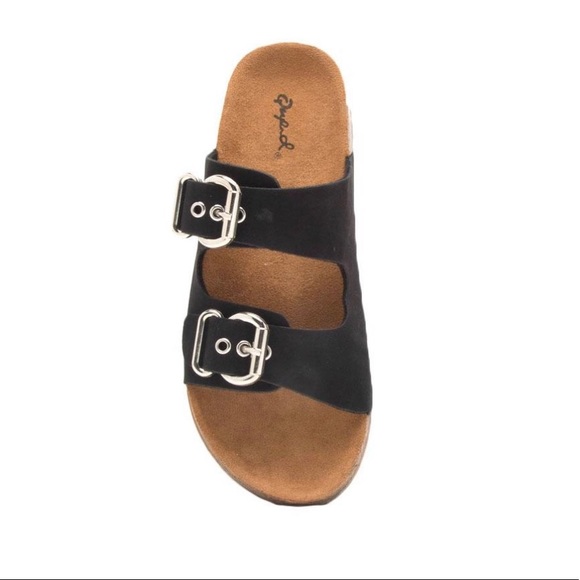 Black Adjustable Double Band Buckle Slides - Picture 5 of 8